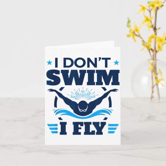 Butterfly Stroke Swimmer I Don't Swim I Fly  カード (黄色い花)