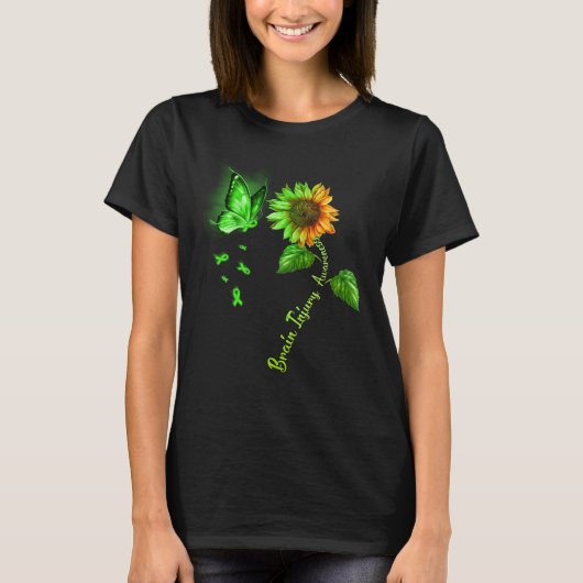 Butterfly Sunflower Brain Injury Awareness Tシャツ (正面)