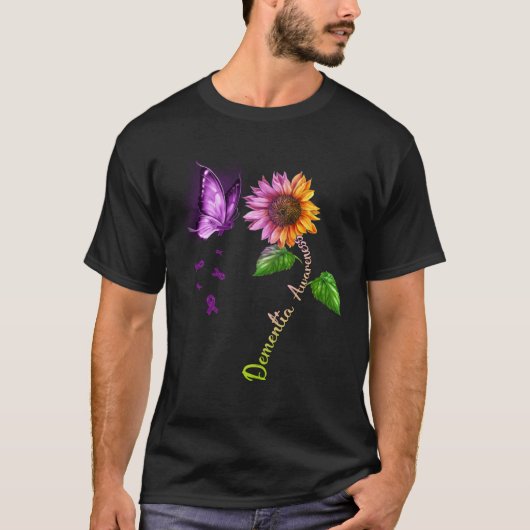 Butterfly Sunflower Dementia Awareness Tシャツ (正面)
