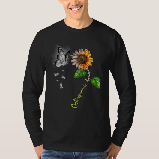 Butterfly Sunflower Osteoporosis Awareness Tシャツ (正面)