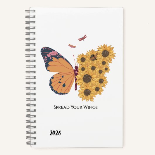 Butterfly & Sunflowers Spiral Notebook  ノートブック (正面)