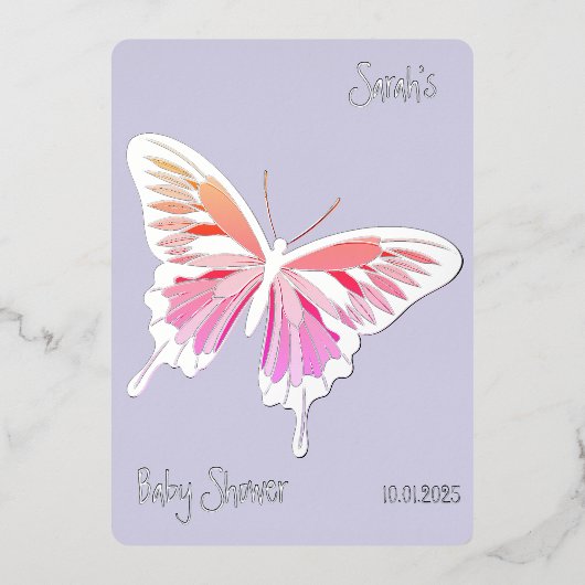 Butterfly Sweet Palette ベビーシャワー シルバー 箔招待状 (正面)