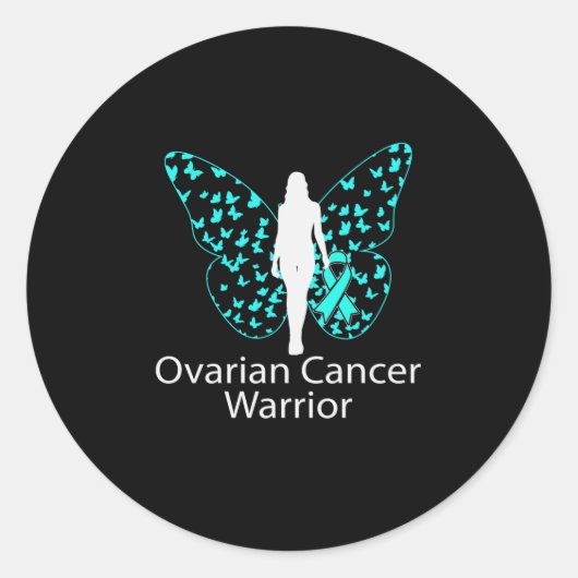 Butterfly Teal Ribbon Ovarian Cancer Awareness ラウンドシール (正面)