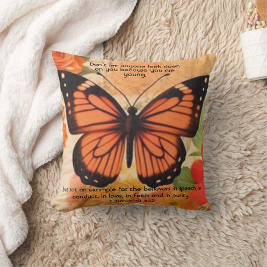 Butterfly Throw Pillow 1 Timothy 4:12 クッション (ブランケット)