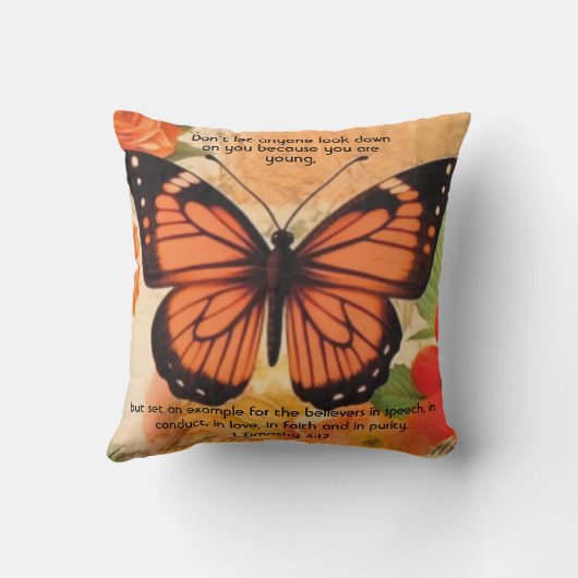Butterfly Throw Pillow 1 Timothy 4:12 クッション (裏面)