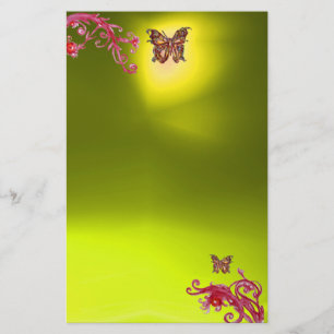 BUTTERFLY, topaz黄色の赤いピンク色 便箋