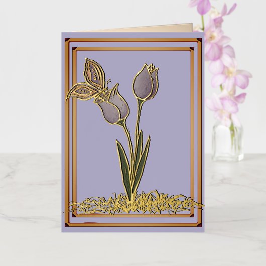 Butterfly Tulips Foil Greeting Card 箔グリーティングカード (蘭)