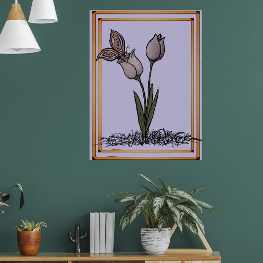 Butterfly Tulips Print, Poster ポスター (リビング1)