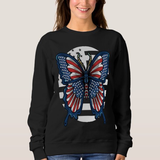 Butterfly USA Flag Cute Fourth Of July Funny Ameri スウェットシャツ (正面)