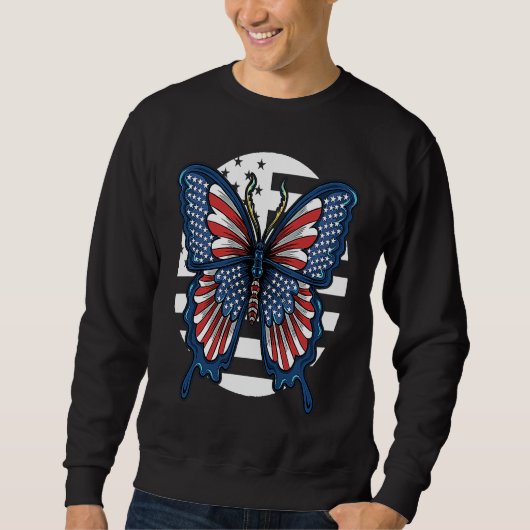Butterfly USA Flag Cute Fourth Of July Funny Ameri スウェットシャツ (正面)