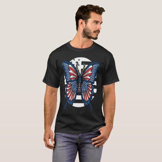 Butterfly USA Flag Cute Fourth Of July Funny Ameri Tシャツ (正面フル)