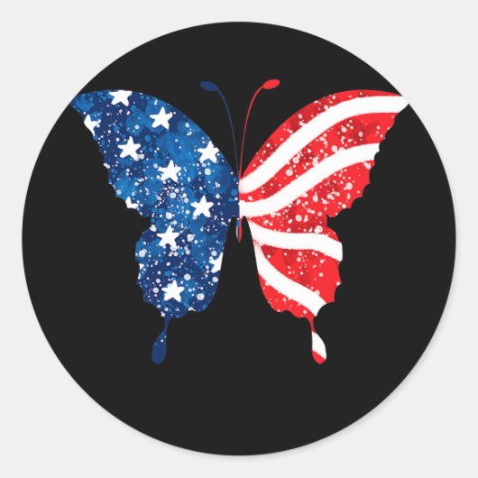 Butterfly USA Flag Patriotic Proud 4th Of July ラウンドシール (正面)
