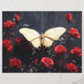 Butterfly Vibrant Red Roses Scrapbook Paper (正面)