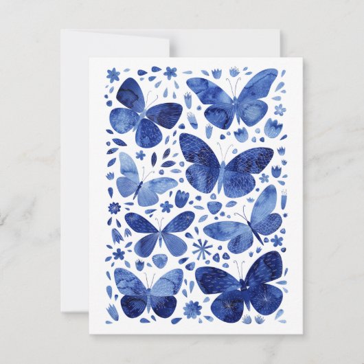 Butterfly Watercolor Blue Personalized ノートカード (正面)