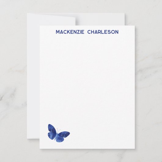 Butterfly Watercolor Blue Personalized ノートカード (裏面)