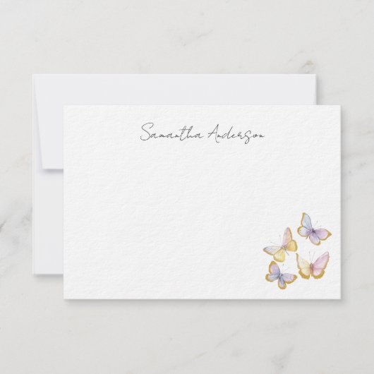 Butterfly Watercolor Personalized Flat Note Card ノートカード (正面)