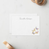 Butterfly Watercolor Personalized Flat Note Card ノートカード (正面/裏面インサイチュ)