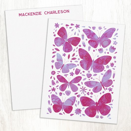 Butterfly Watercolor Pink Personalized ノートカード