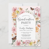Butterfly Wildflower Arch Pink Graduation Party 招待状 (正面)