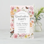 Butterfly Wildflower Arch Pink Graduation Party 招待状 (スタンド正面)