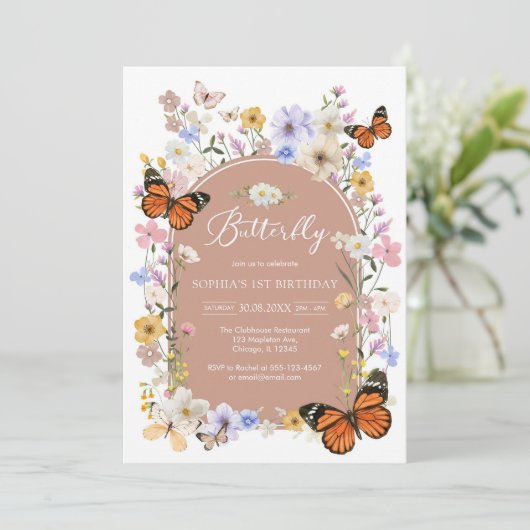 Butterfly Wildflower Baby Shower Invitation 招待状 (スタンド正面)