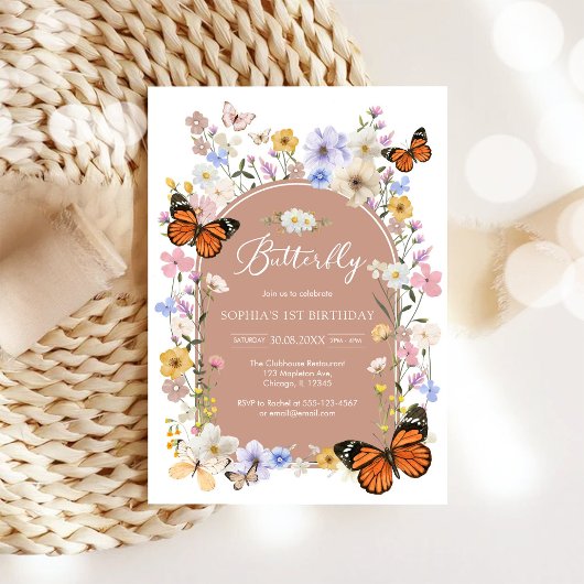 Butterfly Wildflower Baby Shower Invitation 招待状