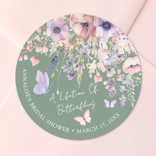 Butterfly Wildflower Bridal Shower ラウンドシール