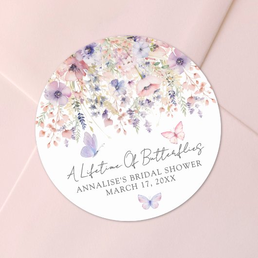 Butterfly Wildflower Bridal Shower ラウンドシール
