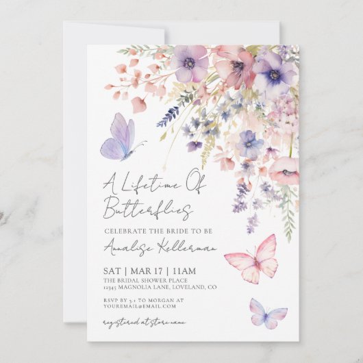 Butterfly Wildflower Bridal Shower 招待状 (正面)