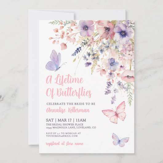 Butterfly Wildflower Bridal Shower 招待状 (正面)
