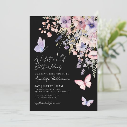 Butterfly Wildflower Bridal Shower 招待状 (スタンド正面)