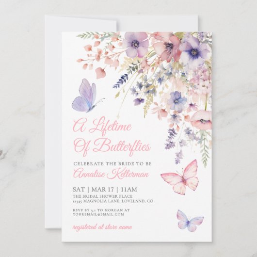 Butterfly Wildflower Bridal Shower 招待状 (正面)