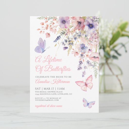 Butterfly Wildflower Bridal Shower 招待状 (スタンド正面)