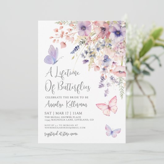 Butterfly Wildflower Bridal Shower 招待状 (スタンド正面)