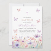 Butterfly Wildflower Floral Baptism Christening 招待状 (正面)
