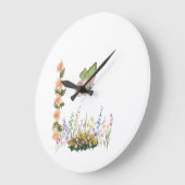 Butterfly & Wildflower Garden Wall Clock – Soft Pi ラージ壁時計 (傾斜)