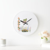 Butterfly & Wildflower Garden Wall Clock – Soft Pi ラージ壁時計 (ホーム)