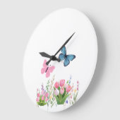 Butterfly & Wildflower Garden Wall Clock – Soft Pi ラージ壁時計 (傾斜)
