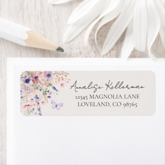 Butterfly Wildflower Return Address ラベル (インサイチュ)
