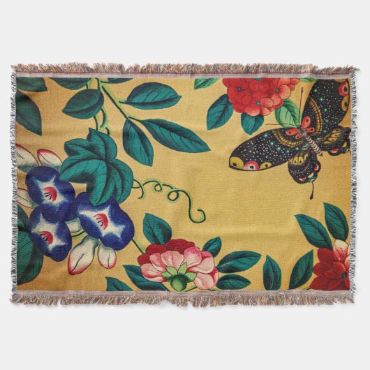 Butterfly with a bush woven jacquard blanket スローブランケット (正面)
