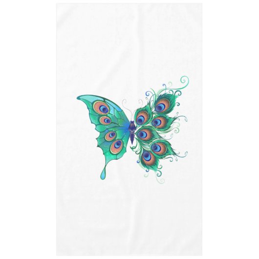 Butterfly with Green Peacock Feathers テーブルクロス (正面)