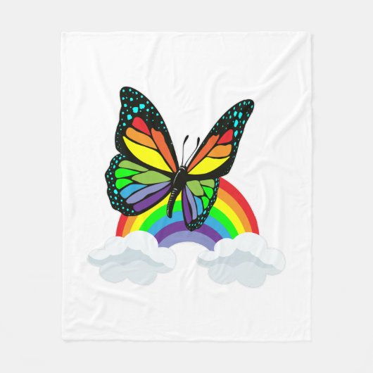 Butterfly with Rainbow フリースブランケット (正面)