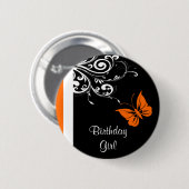 Butterlyのオレンジ渦巻 缶バッジ (正面&裏面)