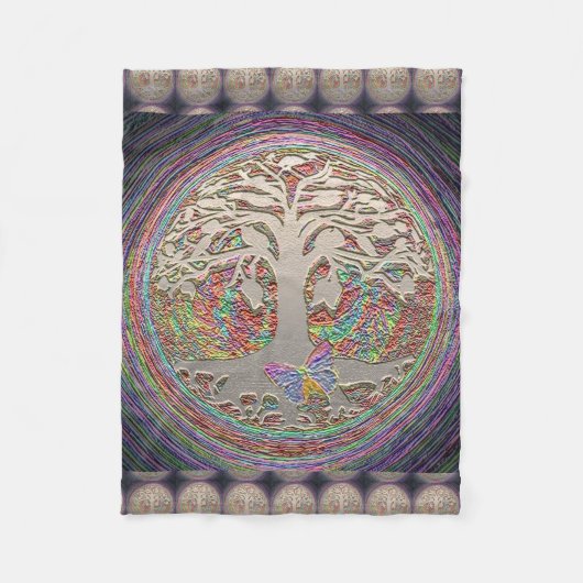 Butterlyの金ゴールドの木 フリースブランケット (正面)