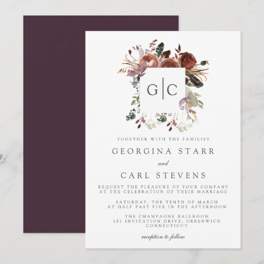 Butterum＆Plumの結婚式招待状モノグラム 招待状 (正面/裏面)