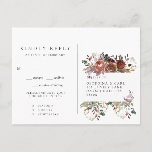 Butterum & Plum RSVPポストカード(食事の選択あり) インビテーションポストカード (裏面)