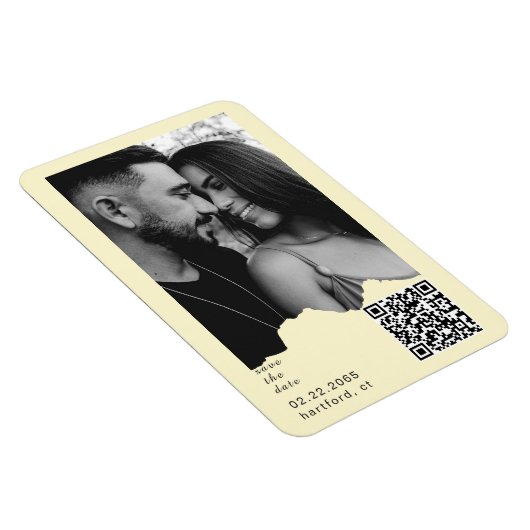 Buttery Yellow Couple Photo QR Code Wedding  マグネット (右側)