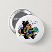 Buttonかぎ針編みyの女性 缶バッジ (正面&裏面)