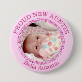 Button女の赤ちゃんのピンクの誇り高い叔母さん 缶バッジ (正面)