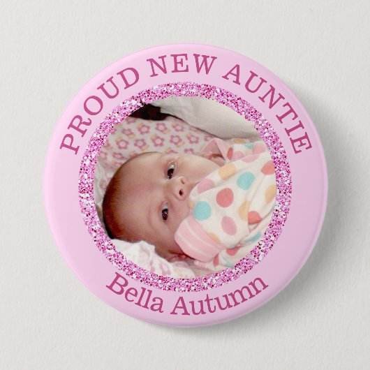 Button女の赤ちゃんのピンクの誇り高い叔母さん 缶バッジ (正面)